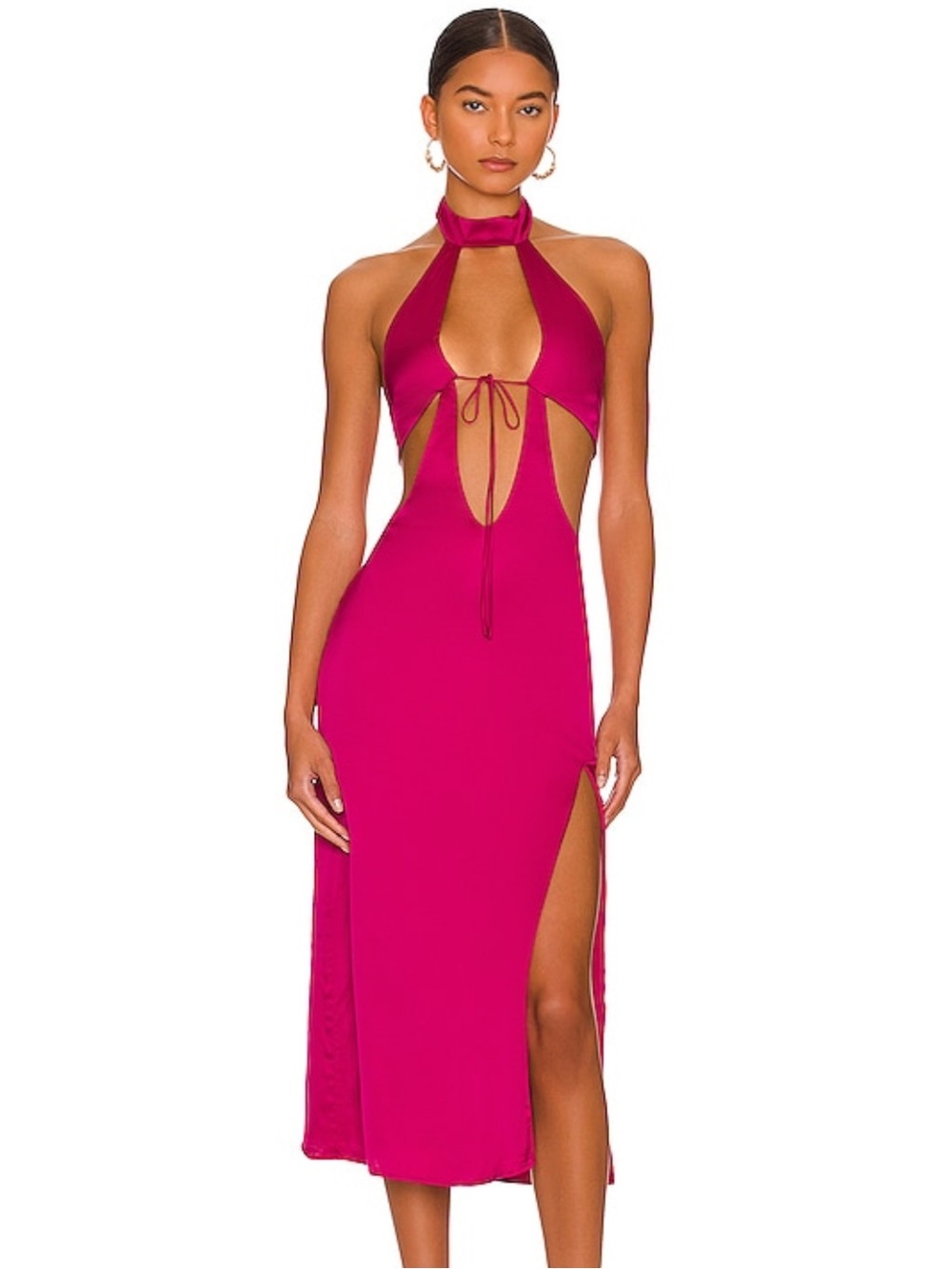 Camila Coelho Abigale Fuchsia One-Shoulder Cutout Midi Dress Revolve M